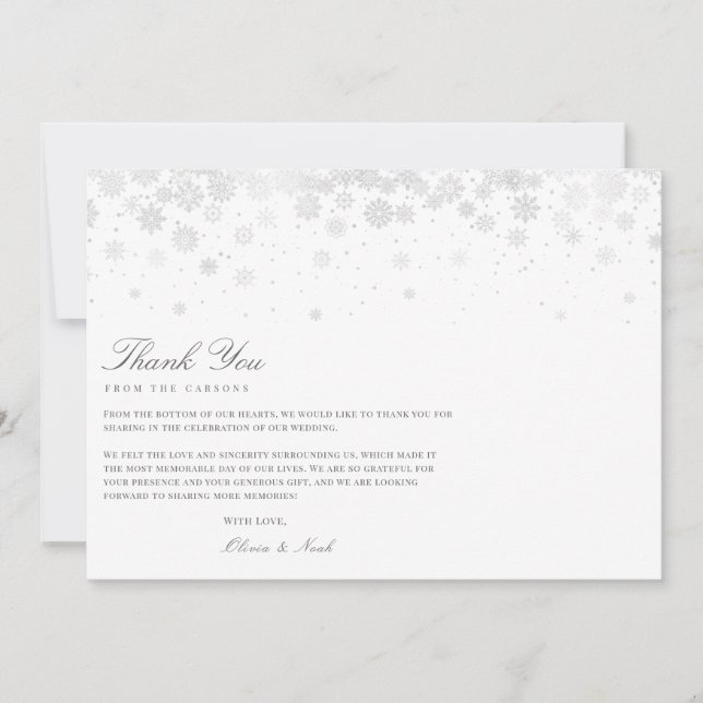 Agradecimiento Elegante Script Snowflakes Tarjeta de agradecimien (Anverso)