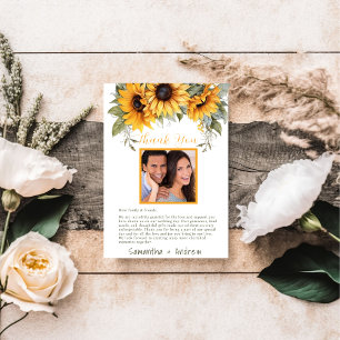 Agradecimiento Elegante Script Sunflower Wedding Tarjeta de agrad