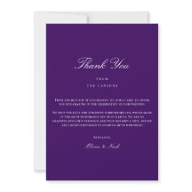 Elegante Script White & Purple Tarjeta de agradeci