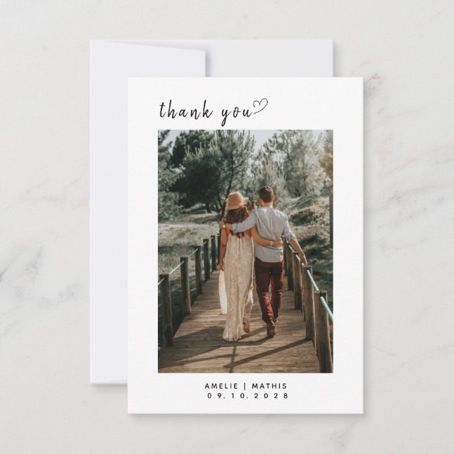 Agradecimiento Elegante simple con foto Boda Tarjeta de agradecim (Anverso)