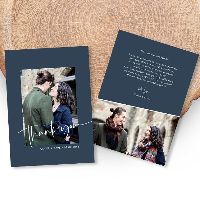 Agradecimiento Elegante tarjeta Boda con letras de mano (Minimalist Simple Hand Lettering Wedding Photo Thank You Card)