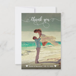 Agradecimiento Elegante tarjeta de Boda fotográfico de caligrafía
