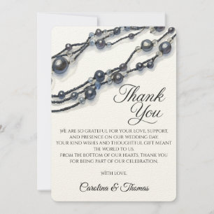 Agradecimiento Elegante Tarjeta de Boda Moderna con Perlas en Azu