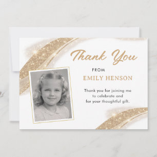 Agradecimiento Elegante tarjeta de cumpleaños con foto y brillo d