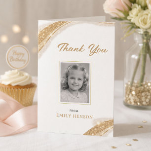 Agradecimiento Elegante tarjeta de cumpleaños con foto y brillo d