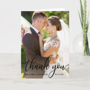 Agradecimiento Elegante Tarjeta de Doblez de Foto de Boda con Gui