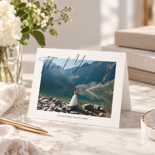 Agradecimiento Elegante Tarjeta de Foto de Boda Dobleada con Letr