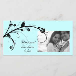 Agradecimiento Elegante tarjeta de foto floral azul blanco y negr