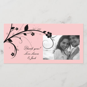 Agradecimiento Elegante tarjeta de foto floral rosa blanco y negr