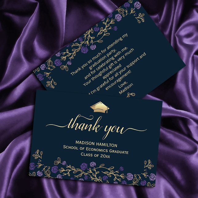 Agradecimiento Elegante tarjeta de graduación de oro azul de la M ("Make every 'thank you' a work of art! Our gorgeous graduation thank you cards feature a stunning)