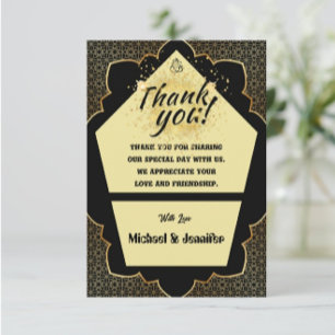 Agradecimiento Elegante Tarjeta Gótica Boda de Oro y Negro