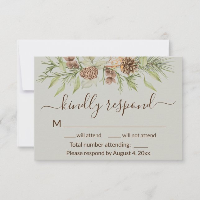 Agradecimiento Elegante Tarjeta RSVP de Boda de Pino Beige de Inv (Anverso)