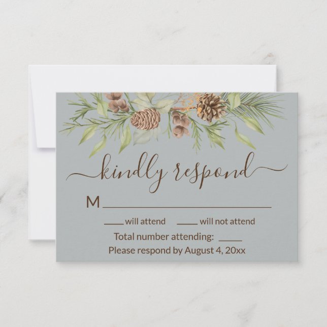 Agradecimiento Elegante Tarjeta RSVP de Boda Gris de Invierno (Anverso)
