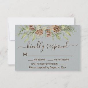 Agradecimiento Elegante Tarjeta RSVP de Boda Gris de Invierno