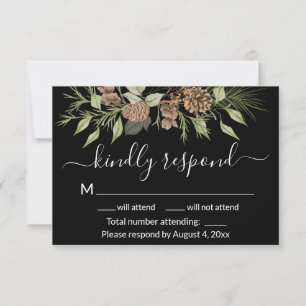 Agradecimiento Elegante Tarjeta RSVP de Boda Pina Negra de Invier