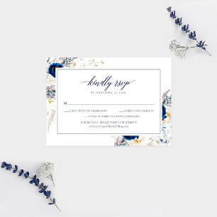 Agradecimiento Elegante tarjeta RSVP de la caligrafía azul Horizo