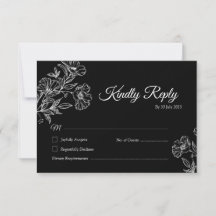 Elegante tarjeta RSVP de la línea botánica negra d