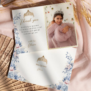 Agradecimiento Elegante Tiara Quinceañera Foto Tarjeta de agradec