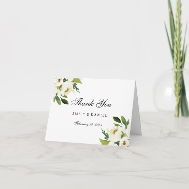 Agradecimiento Elegante White Floral Green Leaf Tarjeta de agrade (Anverso)