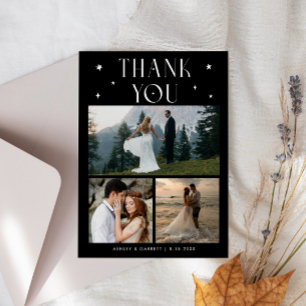 Agradecimiento Estrellas Elegantes Tarjeta de Boda Multi Foto Neg