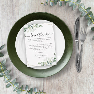 Agradecimiento Eucalyptus Boda Mesa de Recepción Gracias Tarjeta