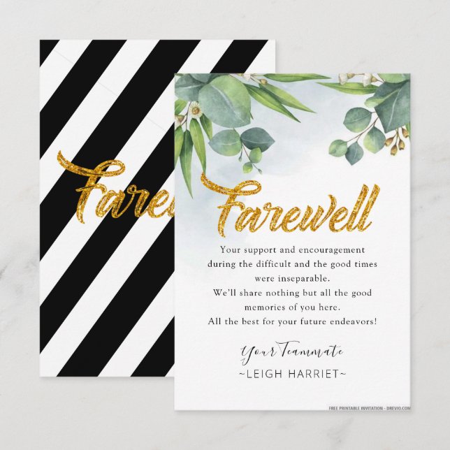 Agradecimiento Eucalyptus Dejando tarjeta de despedida de Coworke (Anverso / Reverso)