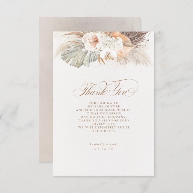 Agradecimiento Exótico de Hierba de Pampas Floral  (Anverso / Reverso)