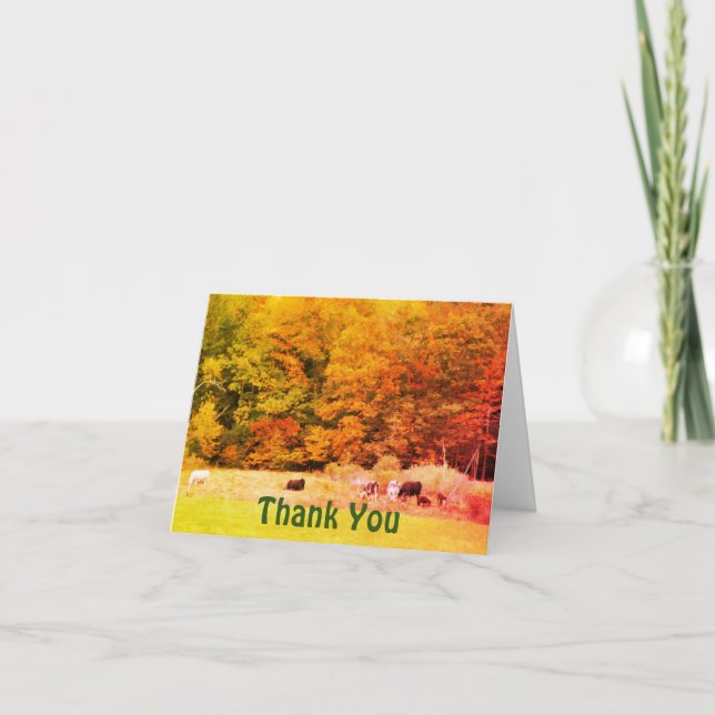 Agradecimiento Fall Foliage Cows Field - Tarjeta de agradecimient (Anverso)