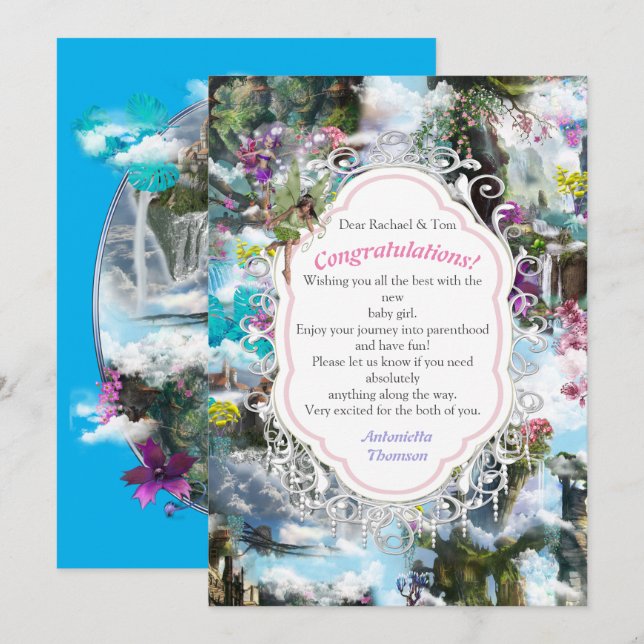 Agradecimiento Fantasía Otros mundos en las nubes Tarjeta de agra (Anverso / Reverso)