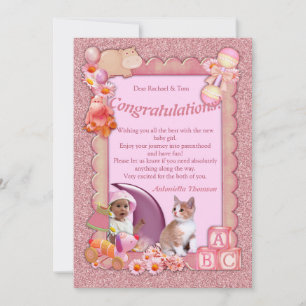 Agradecimiento Felicitaciones nueva tarjeta de bebé rosa rosada