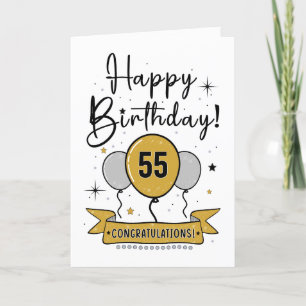 Agradecimiento Feliz 55ª tarjeta de cumpleaños en oro