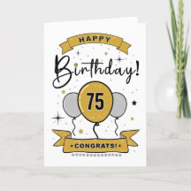 Feliz 75ª tarjeta de cumpleaños en oro