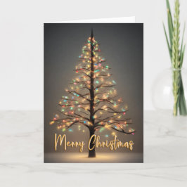 Agradecimiento Feliz árbol de Navidad con luces Tarjeta plegable