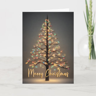 Agradecimiento Feliz árbol de Navidad con luces Tarjeta plegable