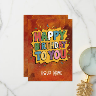 Agradecimiento Feliz cumpleaños, coloridos deseos, tarjeta de per