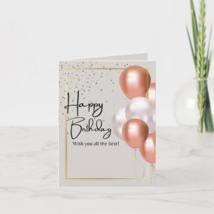 Agradecimiento Feliz cumpleaños Tarjeta de globos con tramas dora