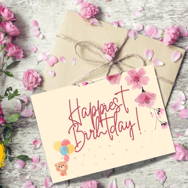 Agradecimiento Feliz cumpleaños Tarjeta floral rosa, Tarjeta de c (Subido por el creador)