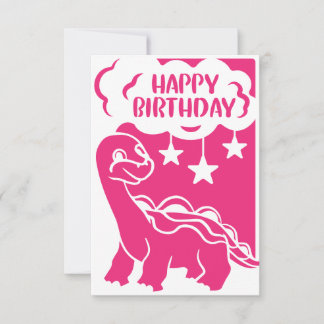 Agradecimiento Feliz cumpleaños, tarjeta rosa de saludo de dinosa