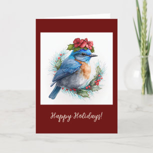 Agradecimiento Festive Bluebird Fiesta plegada / Tarjeta de Navid
