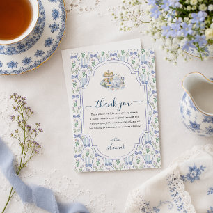 Agradecimiento Fiesta del Té con Flores Azules Gra