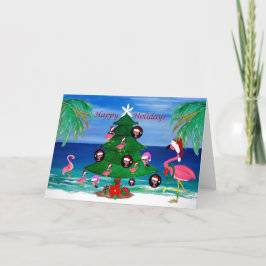Agradecimiento flamencos de Navidad cortan un árbol Tarjeta de sa