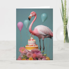 Agradecimiento Flamingo con pastel de cumpleaños - Tarjeta