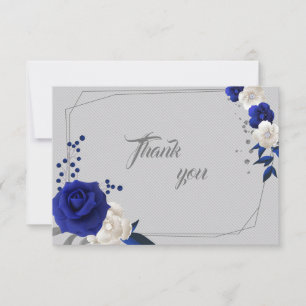 Agradecimiento flor azul real blanca geométrica tarjeta de agrade