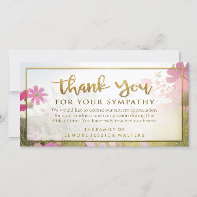 Agradecimiento Flor Pink Wild Tarjeta de oro Gracias a la simpatí (Anverso)