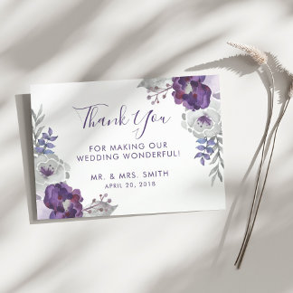 Agradecimiento Floral Acuarela Púrpura para Boda