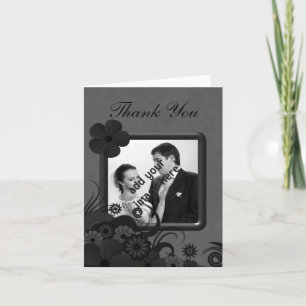 Agradecimiento Floral Black and Grey Boda Gracias tarjeta de foto
