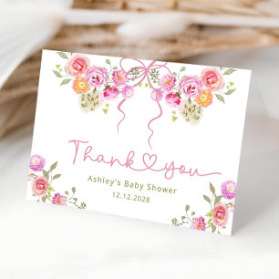Agradecimiento Floral Bow Pink Baby Shower Tarjeta de agradecimie
