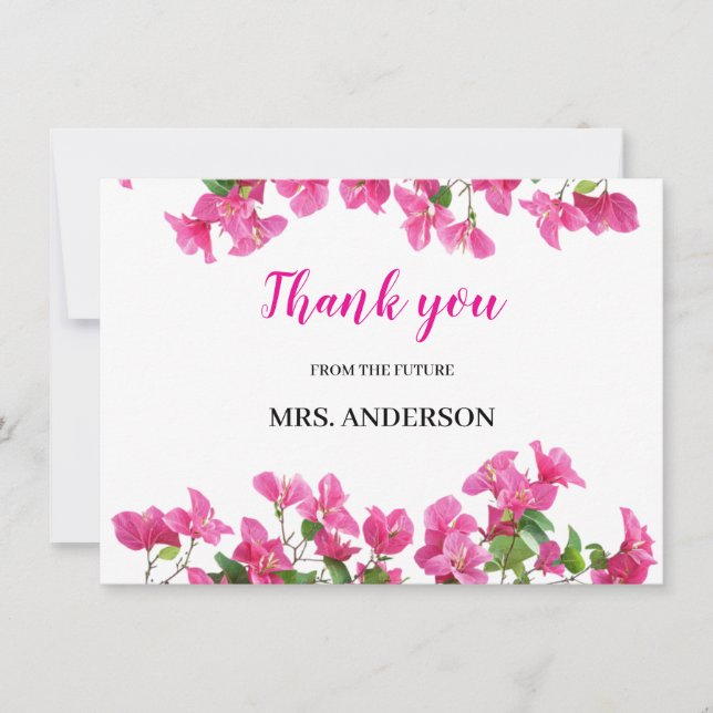 Agradecimiento Floral de Boda con Buganvilla Rosa (Anverso)