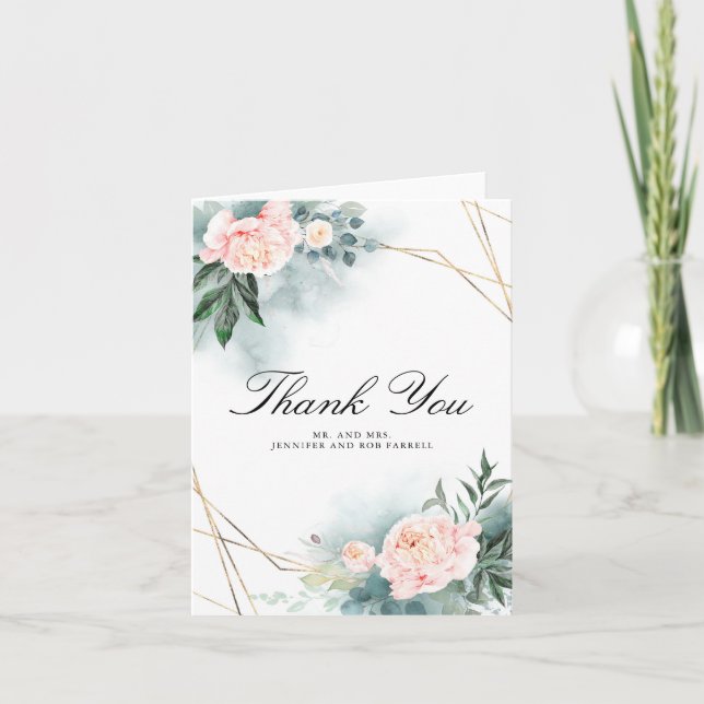 Agradecimiento Floral de Boda de Peonía Rosa Rubor (Anverso)