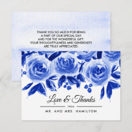 Agradecimiento Floral de color azul gracias tarjeta plana Boda